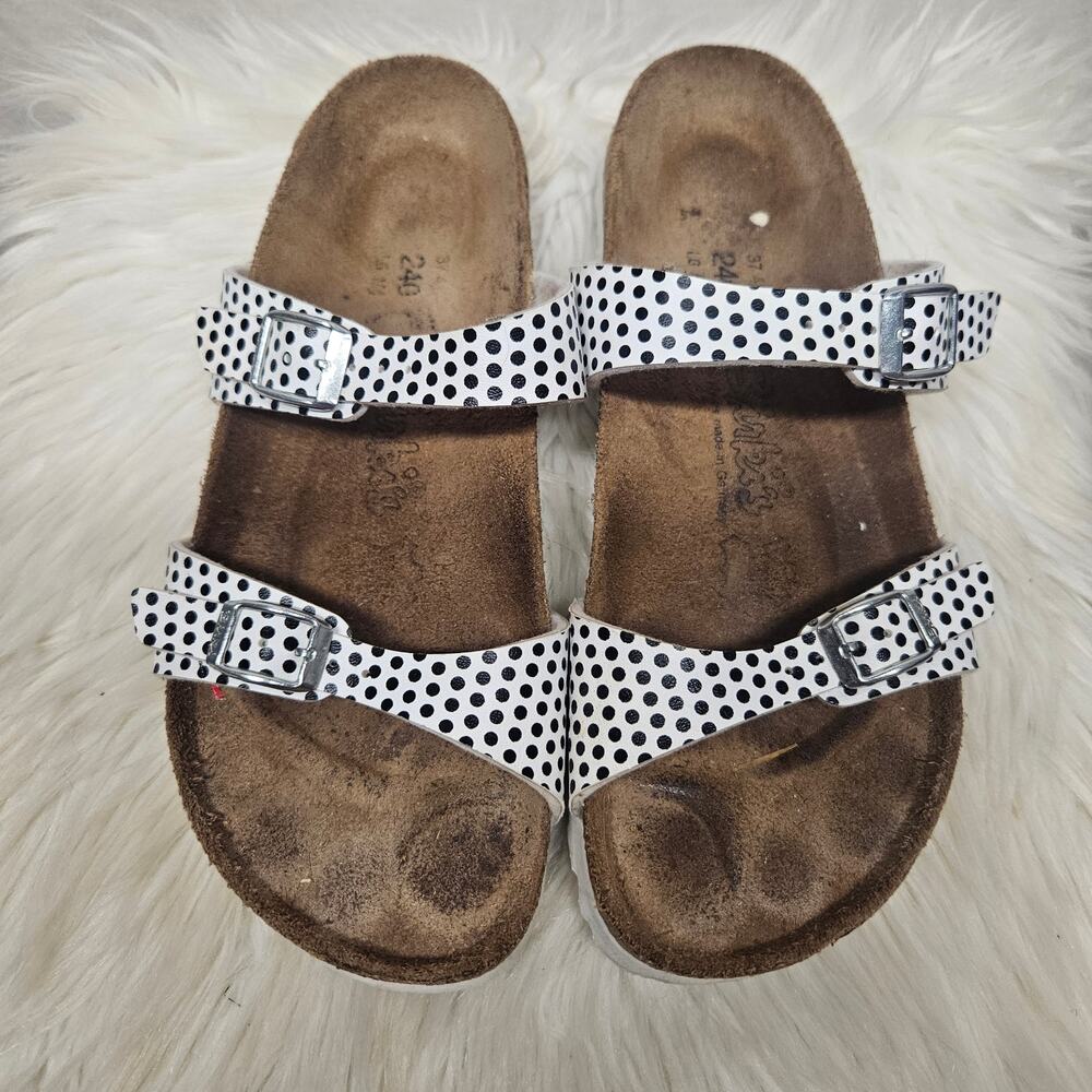 Birkenstock Birki's Tahiti White Black Polka Dot Sandals Shoes Size 37 US 6